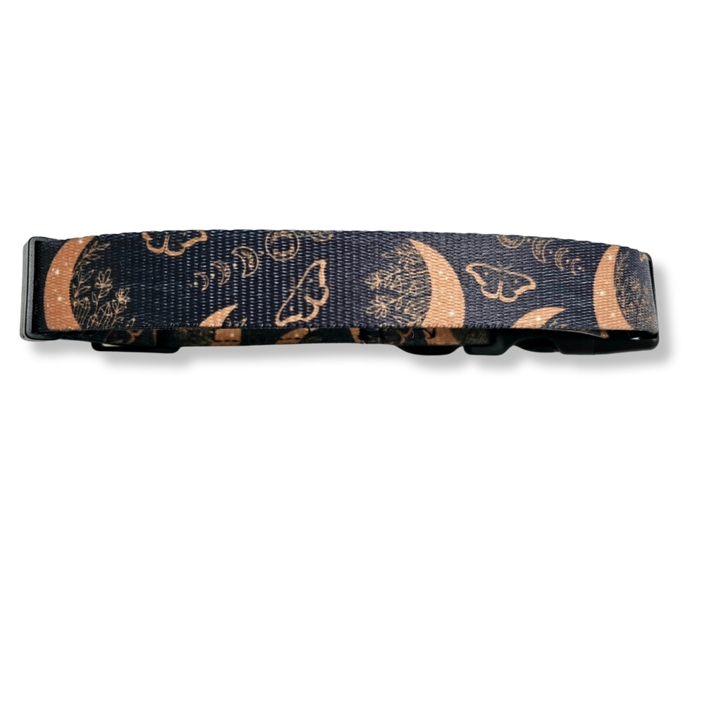 Moon And Moths Celestial Dog Collar- Boho Nights Dog Collar- Nylon Dog Collar - Picture 5 of 9